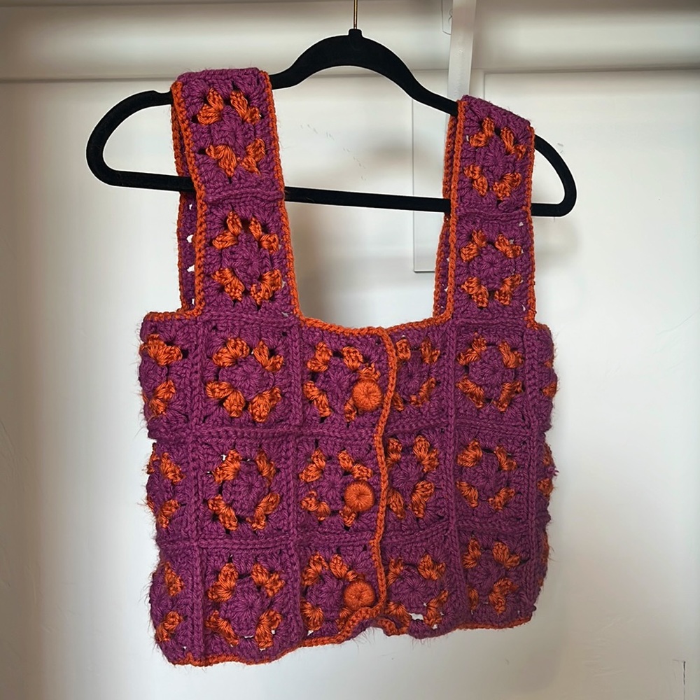 Granny Square Cropped Retro Vest Handmade